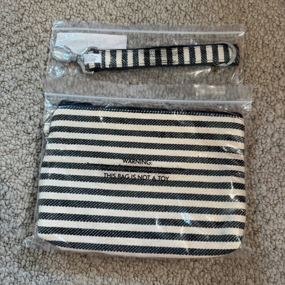 Thirty-One Mini Zipper Pouch and Hang-It-Up Key Fob Set Twill Stripe AA89 NEW